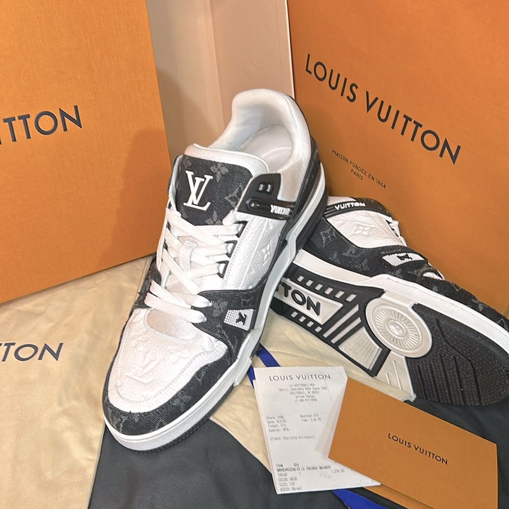 Louis Vuitton, black and white trainer sneakers, size 110.